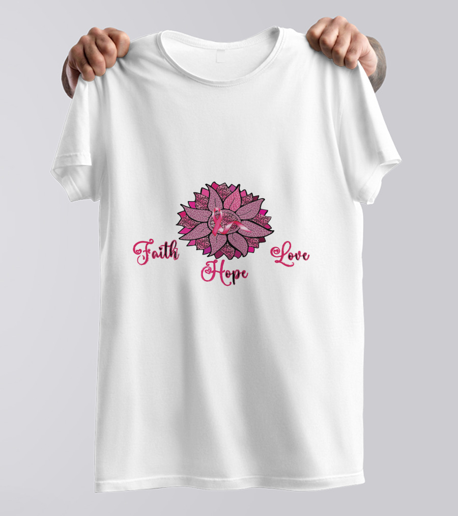 Faith Hope Love Pink Ribbon Leopard Sunflower T-Shirt