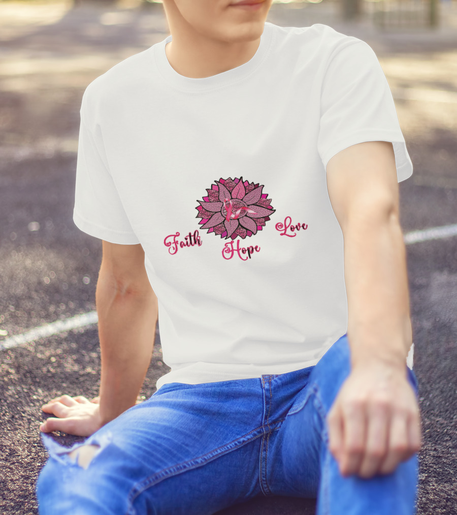 Faith Hope Love Pink Ribbon Leopard Sunflower T-Shirt