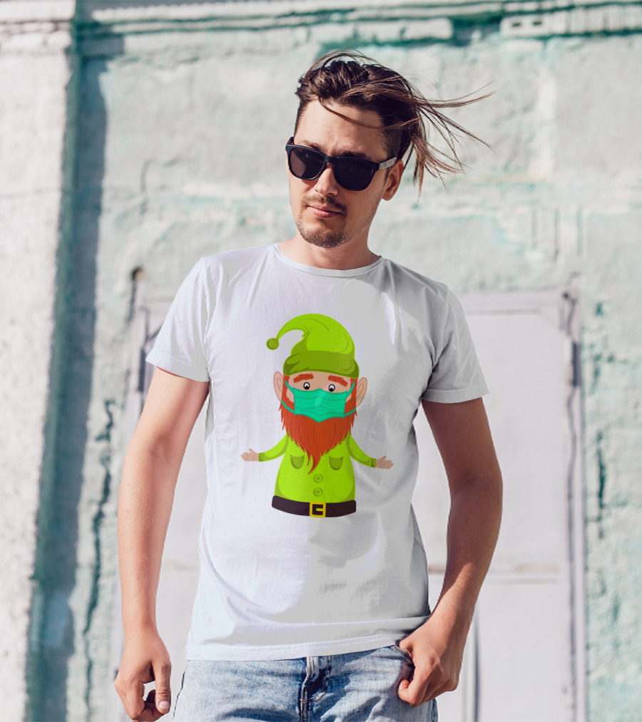 Gnome With Green Hat Wearing Face Mask T-Shirt