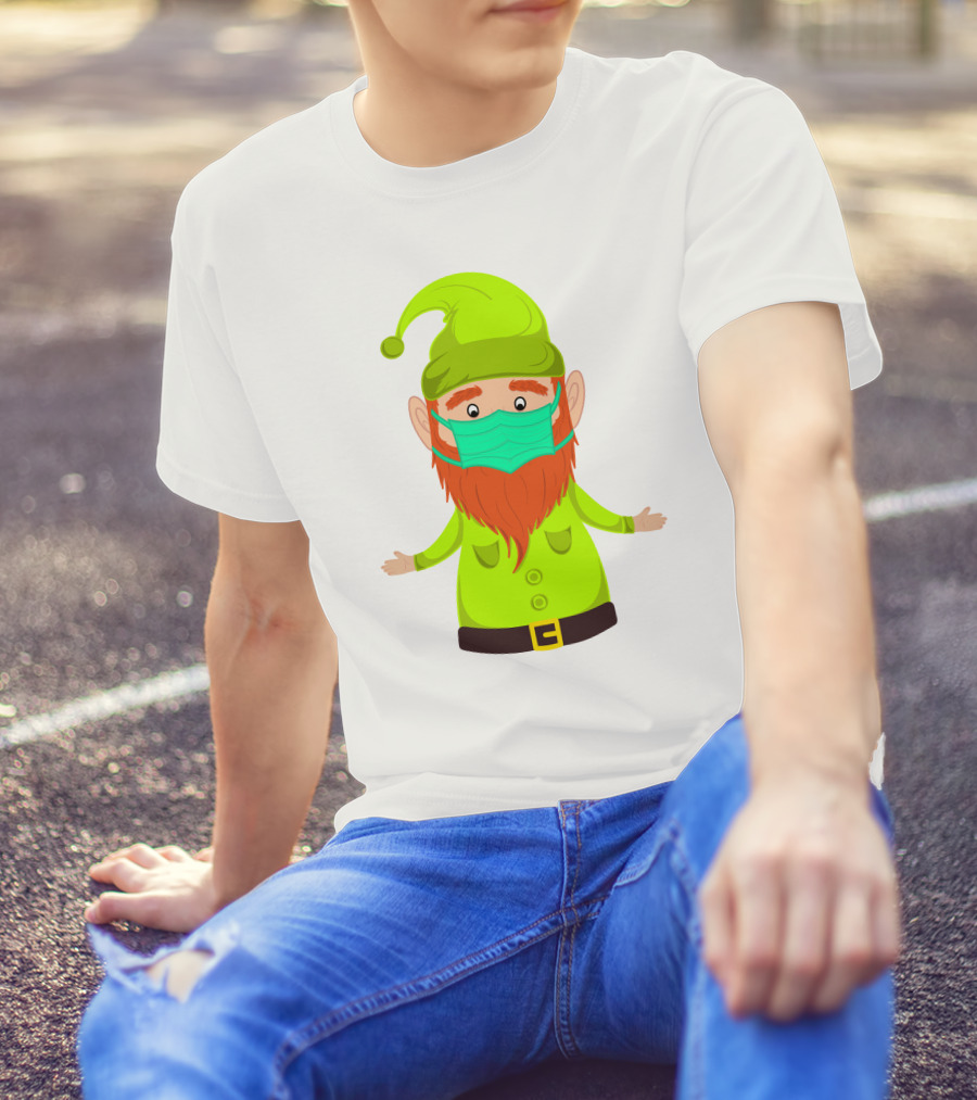 Gnome With Green Hat Wearing Face Mask T-Shirt