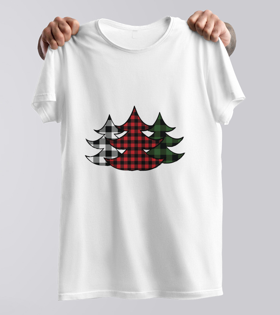 Plaid Christmas Tree Red Green Black White Xmas T-Shirt