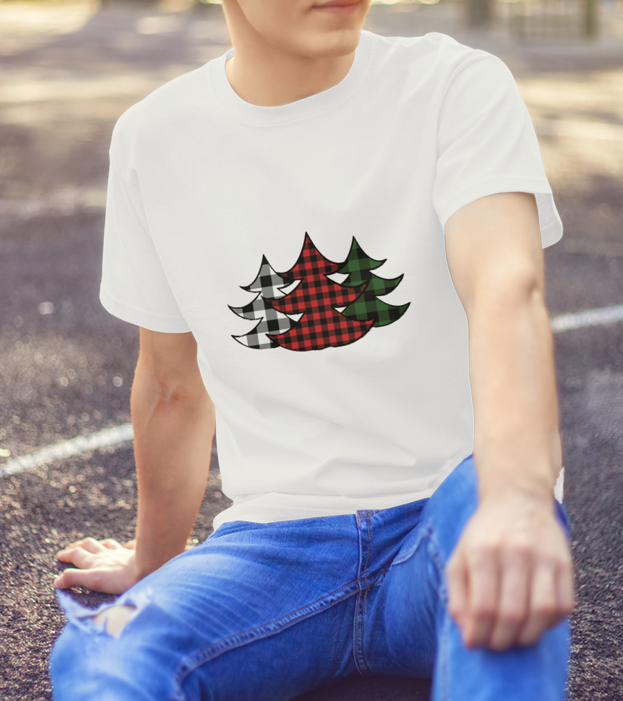 Plaid Christmas Tree Red Green Black White Xmas T-Shirt