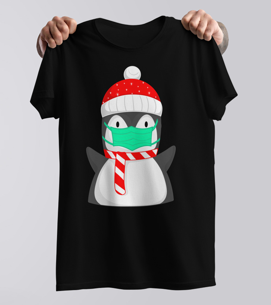 Pineguine Masked Penguin In Winter Hat And Scarf T-Shirt