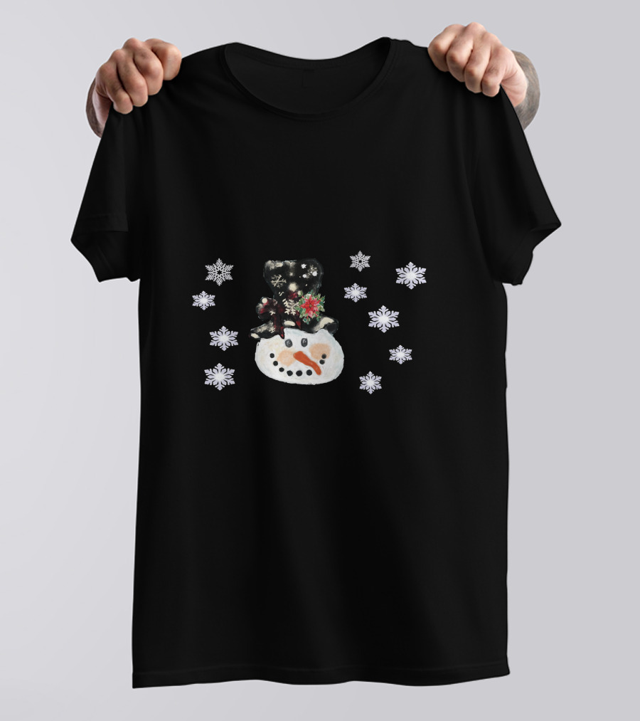 Vintage Watercolor Snowman Face With Snowflakes T-Shirt