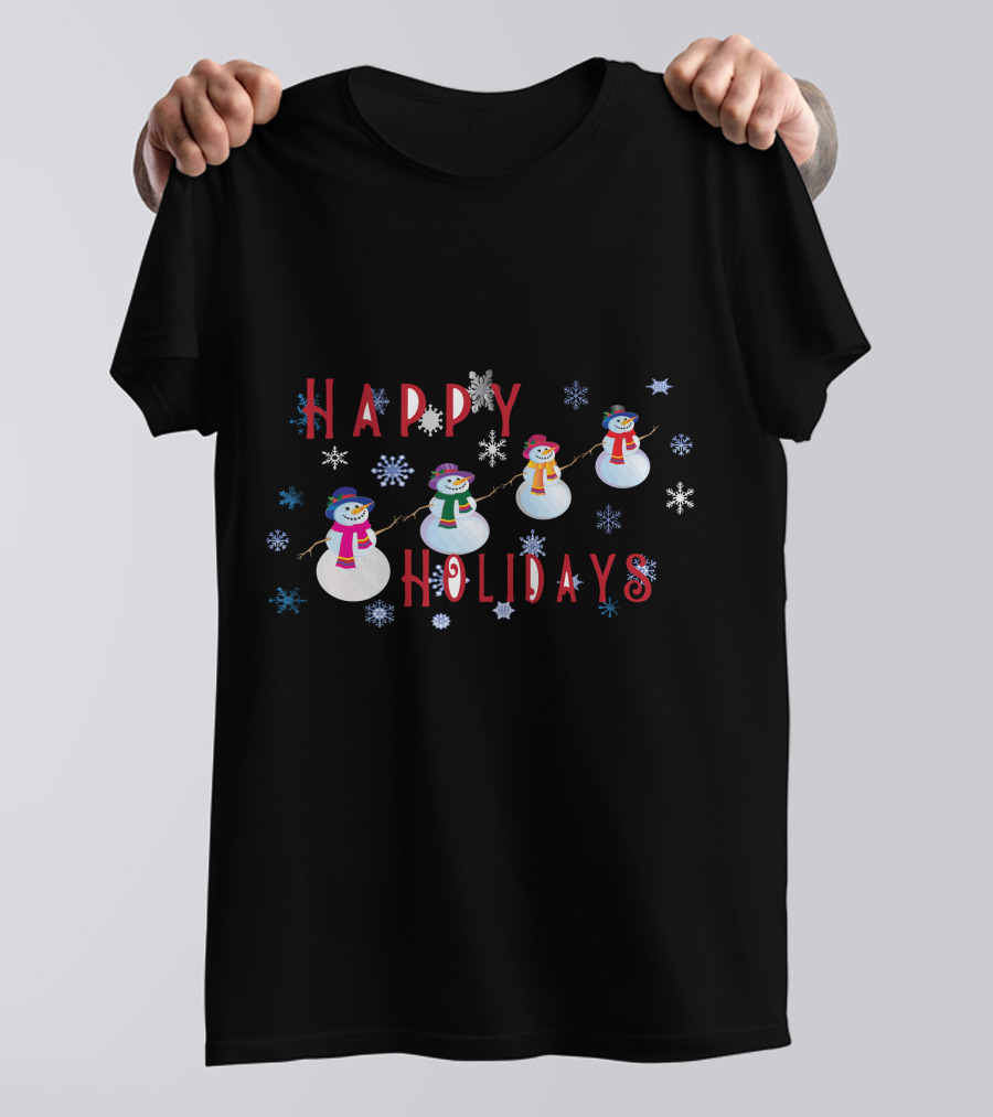 Happy Holidays Snowmen With Snowflakes T-Shirt