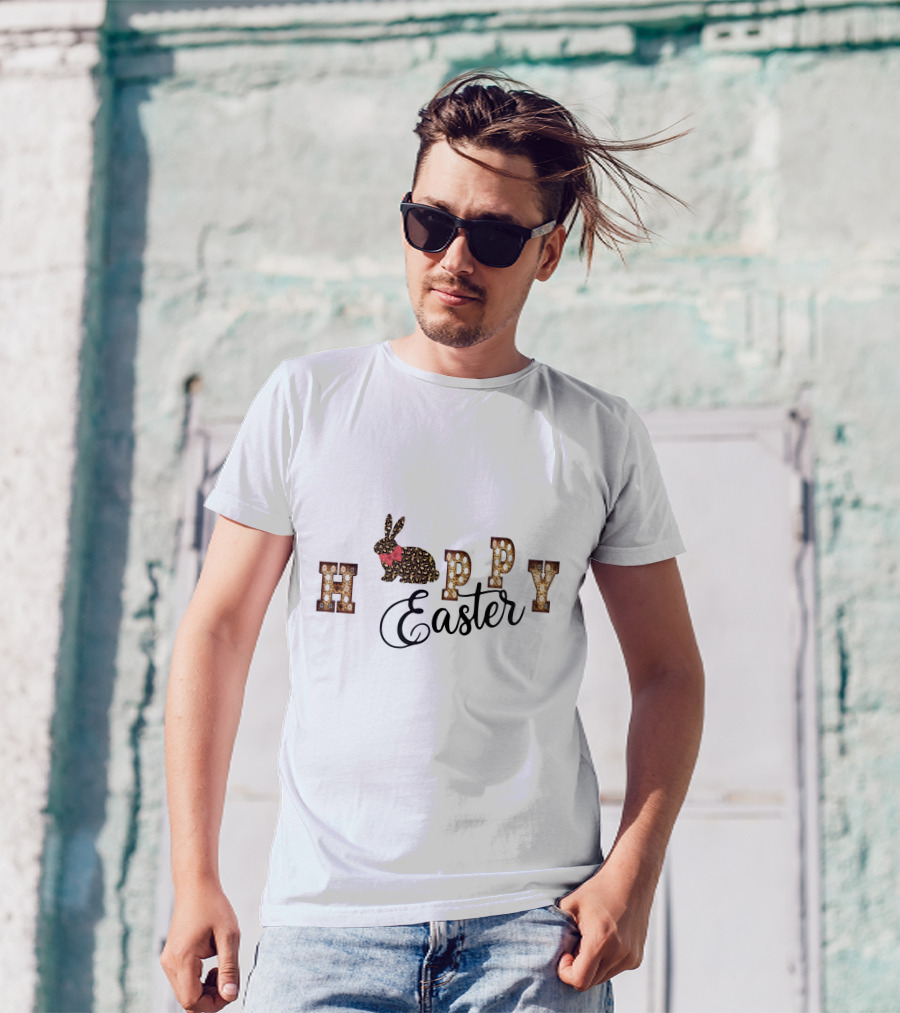 Happy Easter Bunny With Floral Accents And Decorative Text T-Shirt