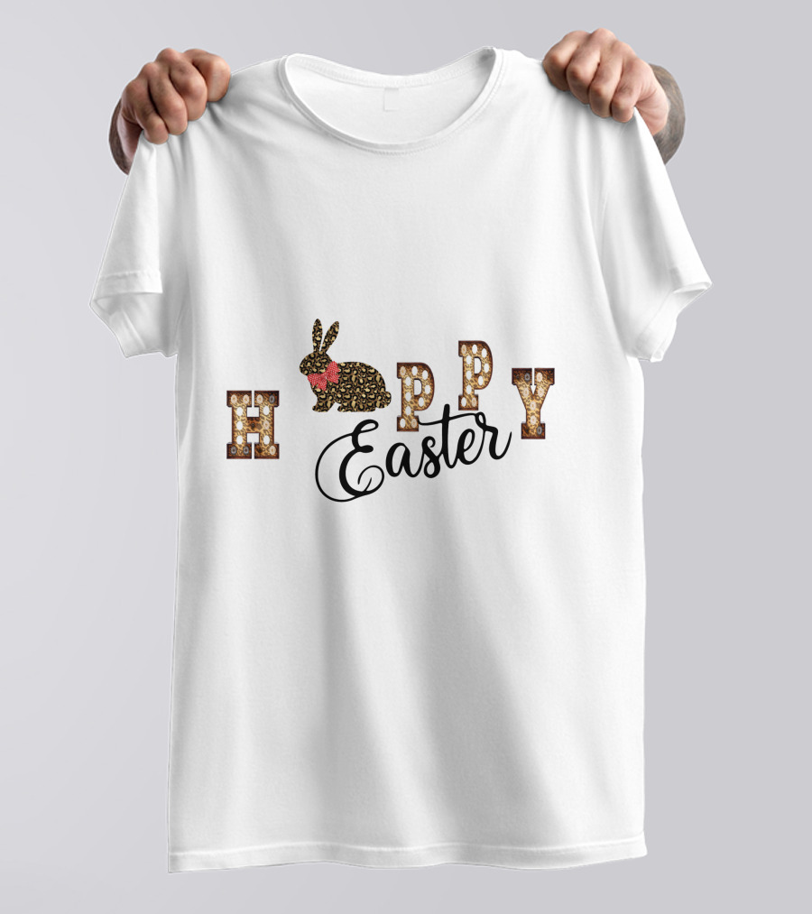 Happy Easter Bunny With Floral Accents And Decorative Text T-Shirt