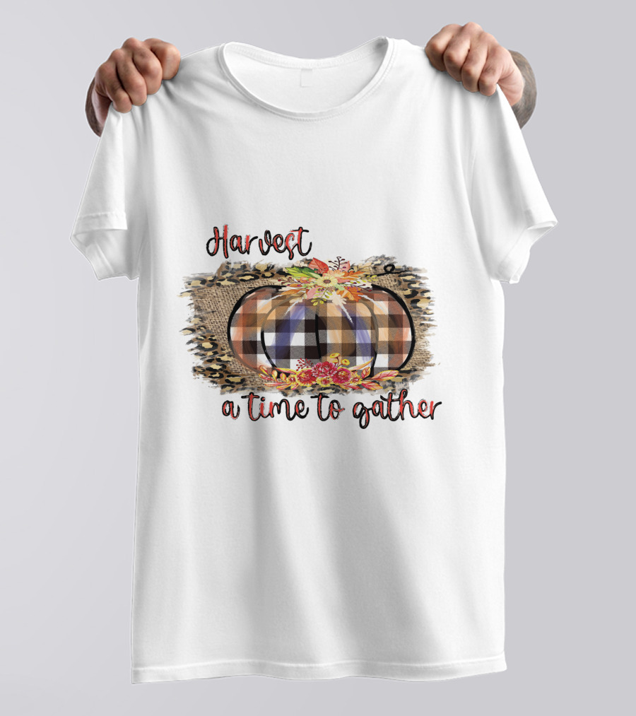 Harvest A Time To Gather Plaid Pumpkin Floral Arrangement T-Shirt