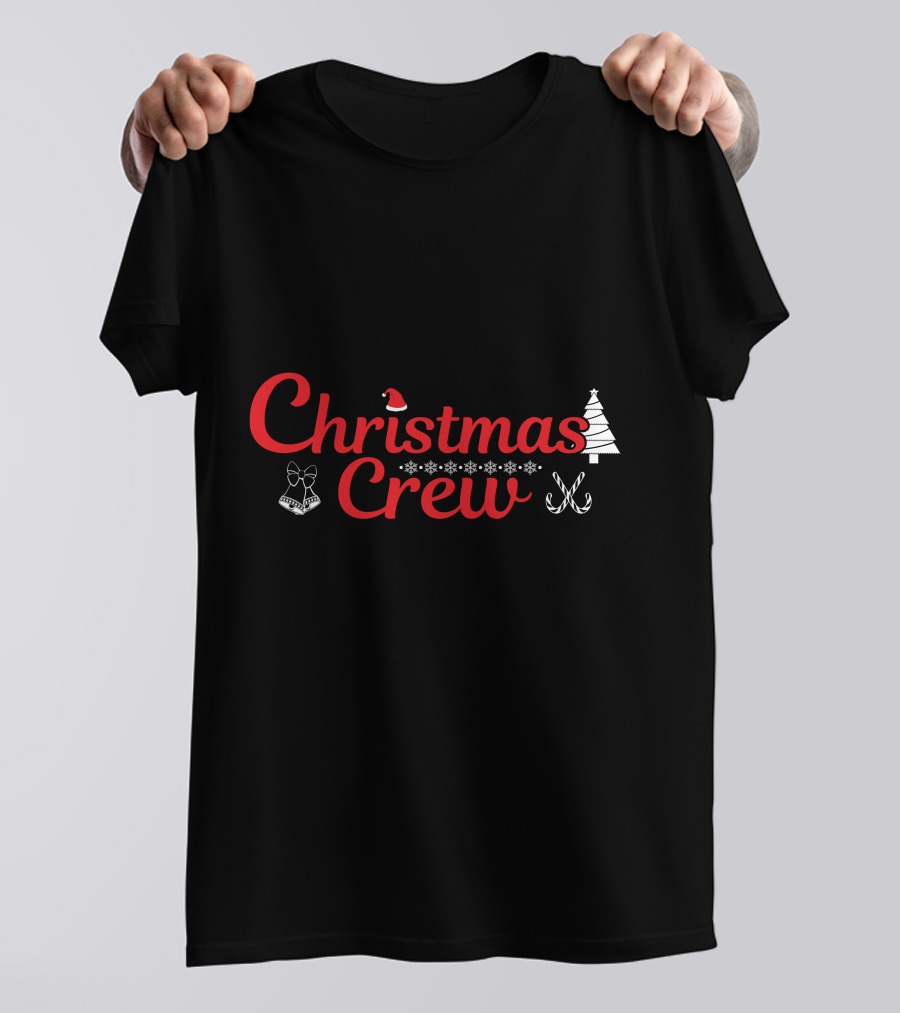 Christmas Crew Santa Hat Snowflakes Bow Candy Canes Tree T-Shirt