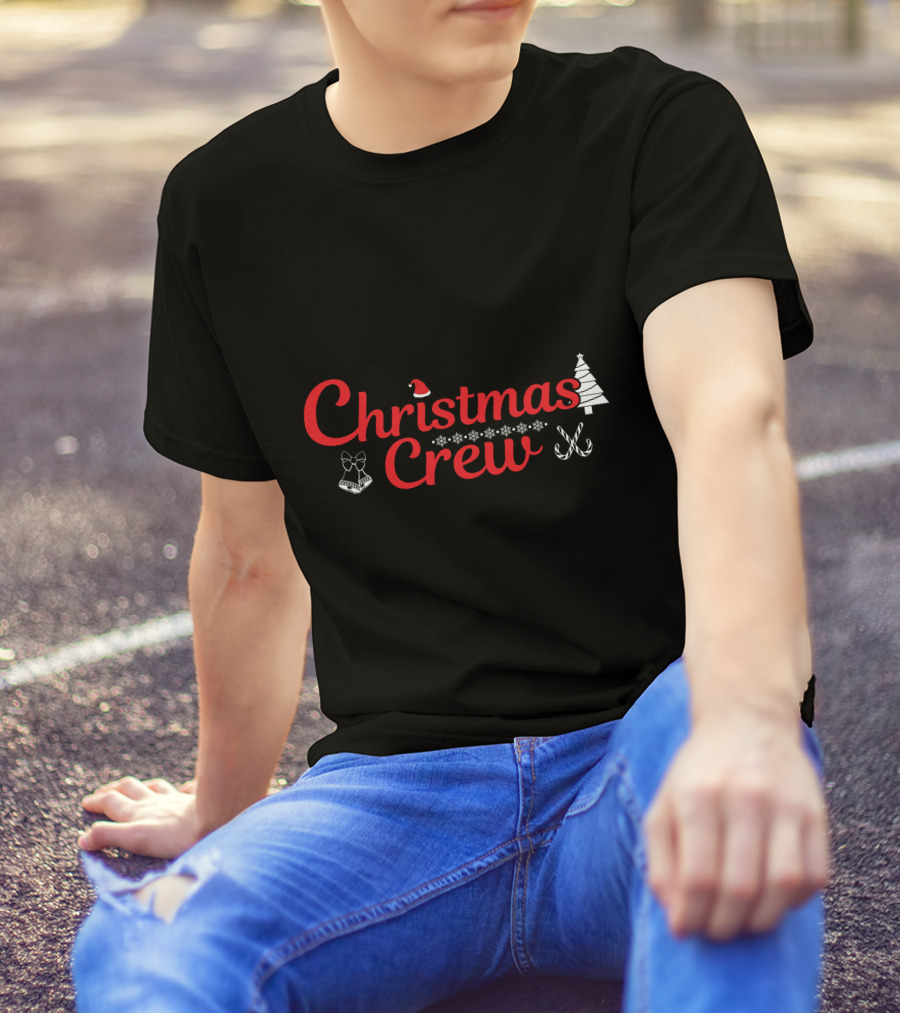 Christmas Crew Santa Hat Snowflakes Bow Candy Canes Tree T-Shirt