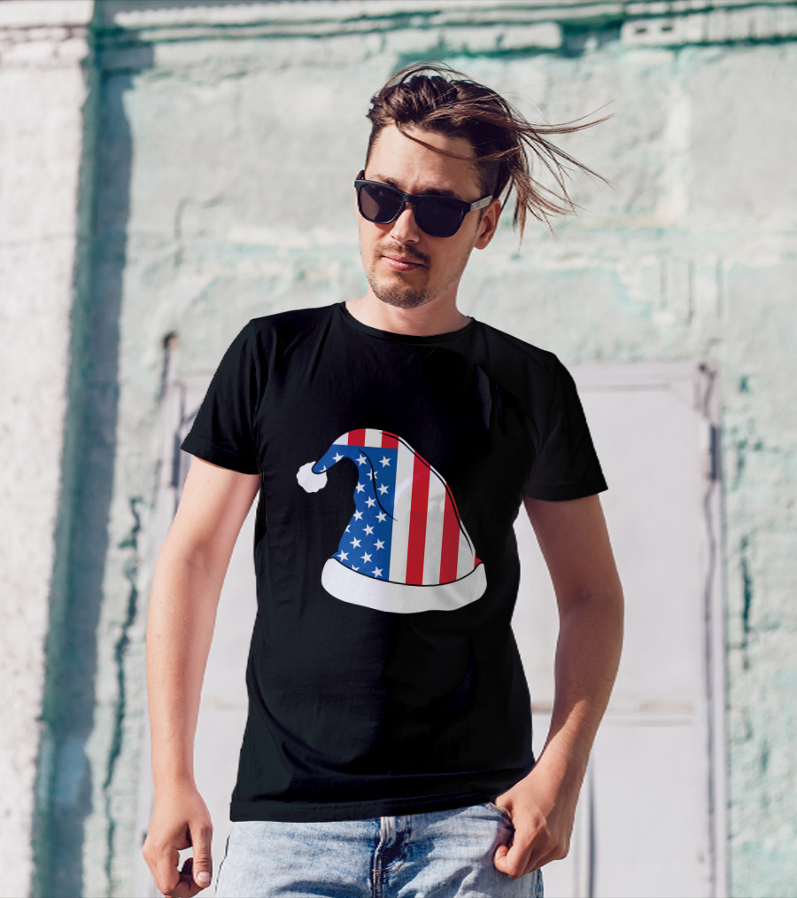 USA Flag Santa Hat Christmas Hat T-Shirt