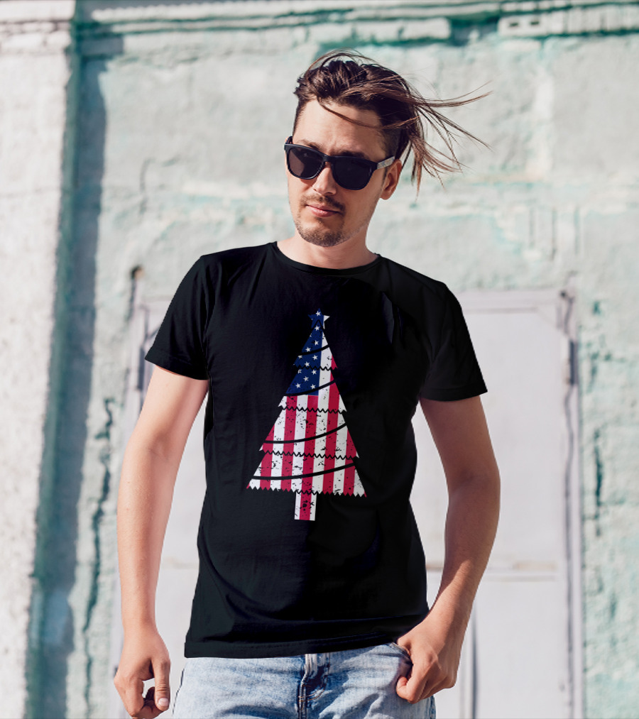 USA Flag Christmas Tree T-Shirt