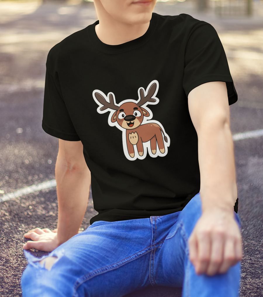 Deer Sticker Cute Cartoon Antler Character T-Shirt