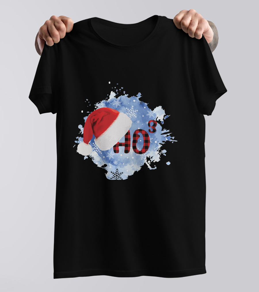 HO HO HO Santa Hat Buffalo Plaid With Snowflakes Christmas T-Shirt
