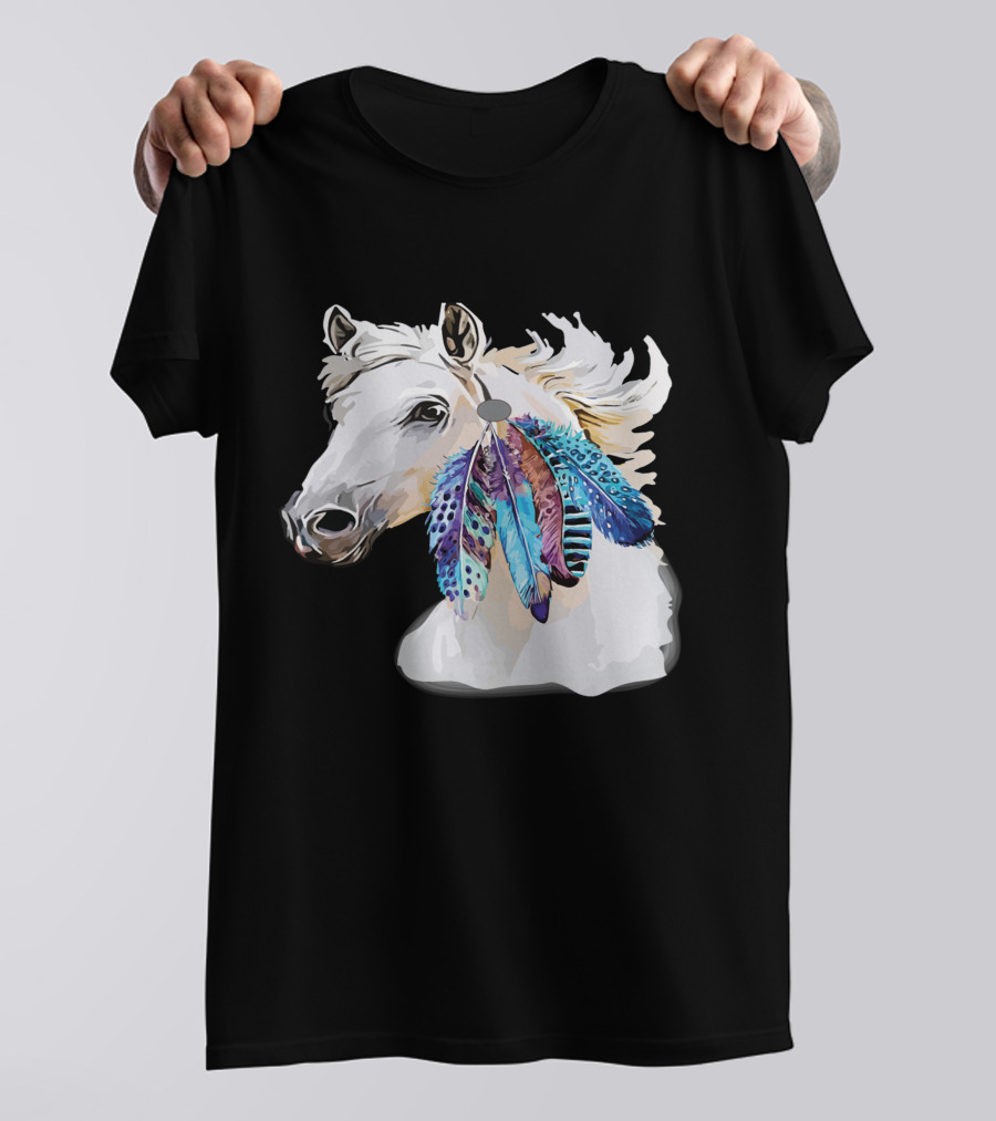 Horse Boho Feathers Vibrant Mane T-Shirt