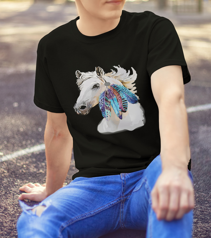 Horse Boho Feathers Vibrant Mane T-Shirt