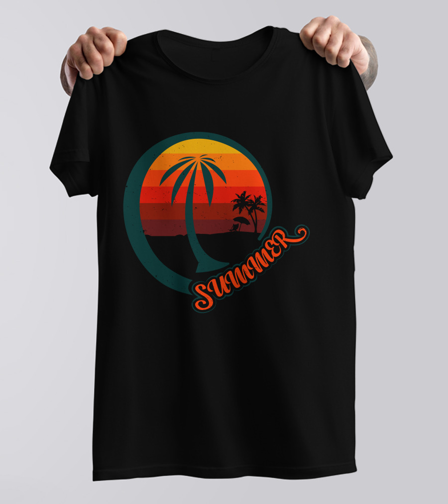 Summer Palm Sunset Beach Scene T-Shirt