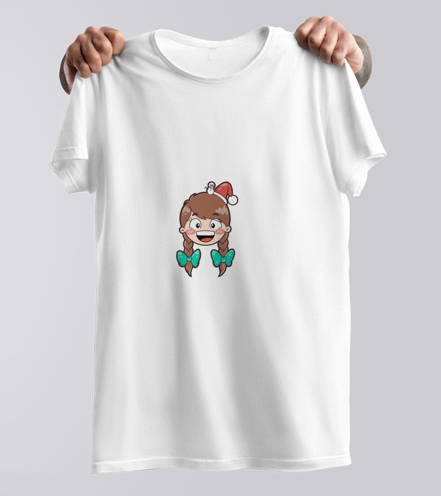 Santy Girl Cute Cartoon With Santa Hat And Snowman T-Shirt