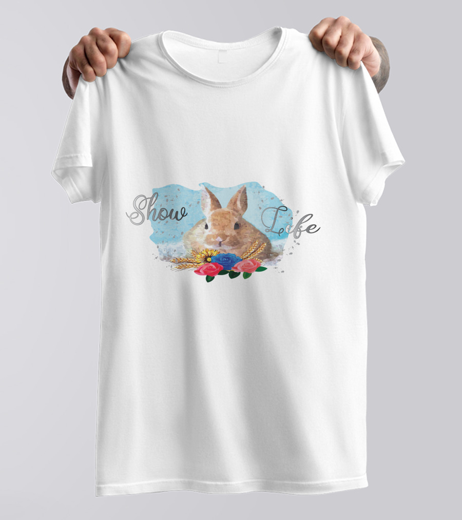 Show Life Bunny Watercolor With Floral Accents T-Shirt