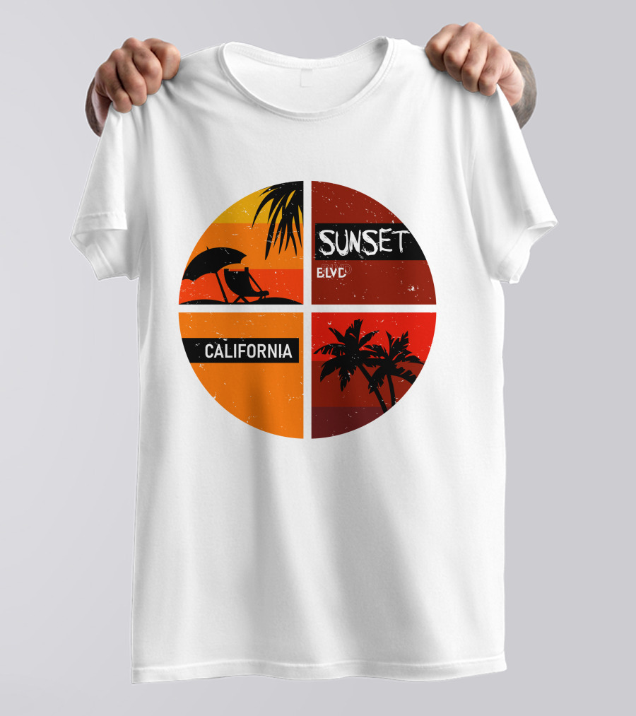 Sunset BLVD California Palm Trees And Beach Chair T-Shirt