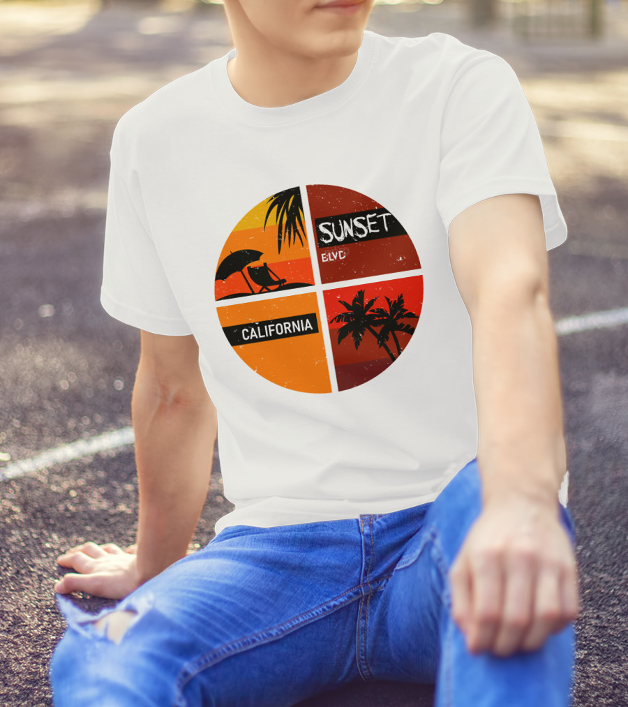 Sunset BLVD California Palm Trees And Beach Chair T-Shirt