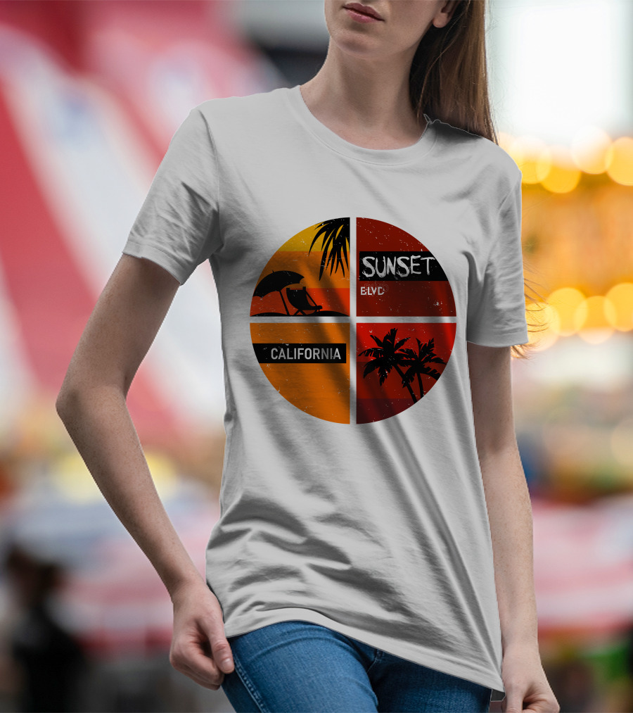 Sunset BLVD California Palm Trees And Beach Chair T-Shirt