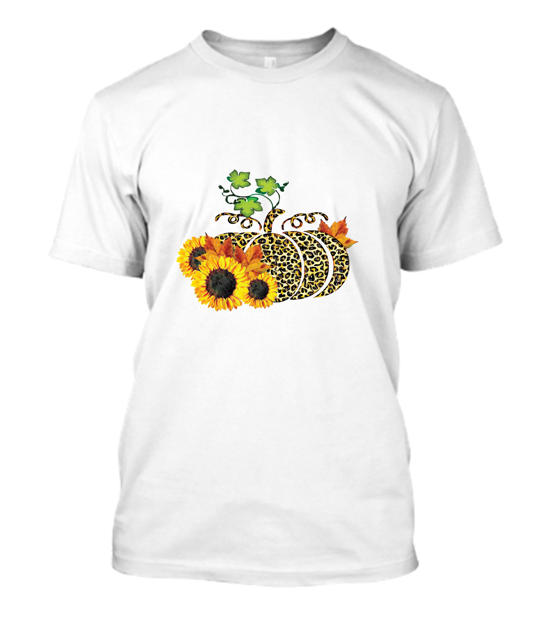 Thanksgiving Leopard Pumpkin Sunflowers And Leaves T-Shirt