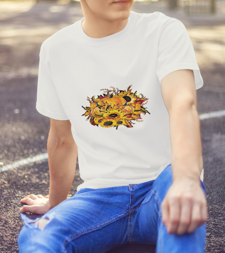 Thanksgiving Pumpkins Sunflower Fall Harvest Arrangement T-Shirt