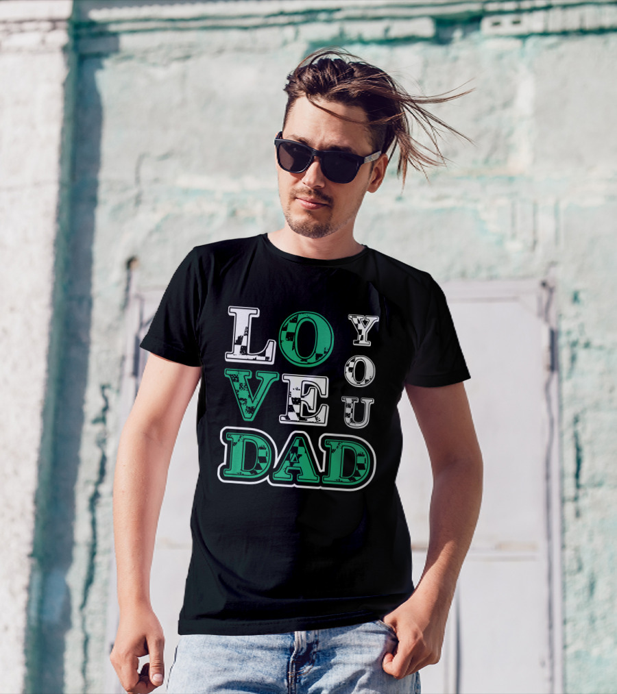 LOVE YOU DAD Fathers Day Plaid Text T-Shirt