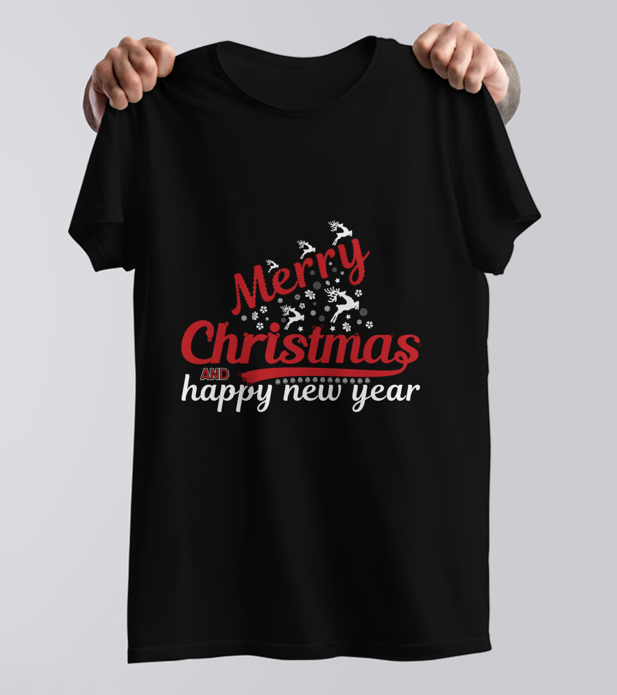 Merry Christmas And Happy New Year Reindeer Snowflakes T-Shirt