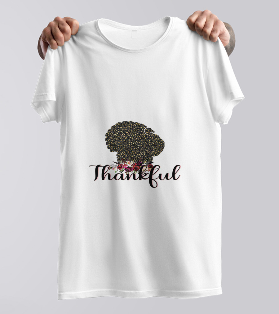 Thankful Leopard Print Turkey With Floral Accents T-Shirt