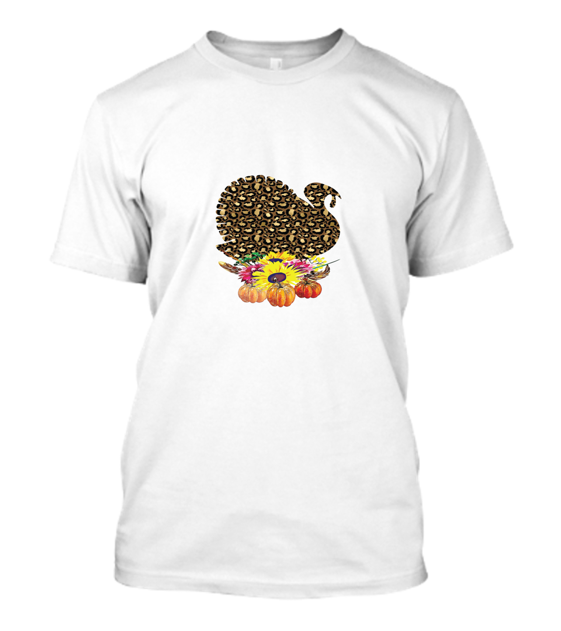 Leopard Turkey Thanksgiving With Floral Pumpkin Arrangement T-Shirt