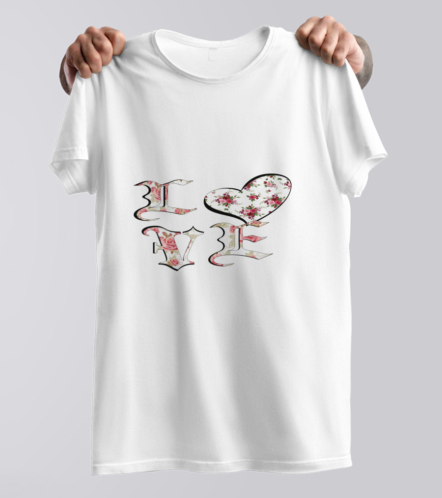 Love Valentines Day Heart Floral Roses T-Shirt