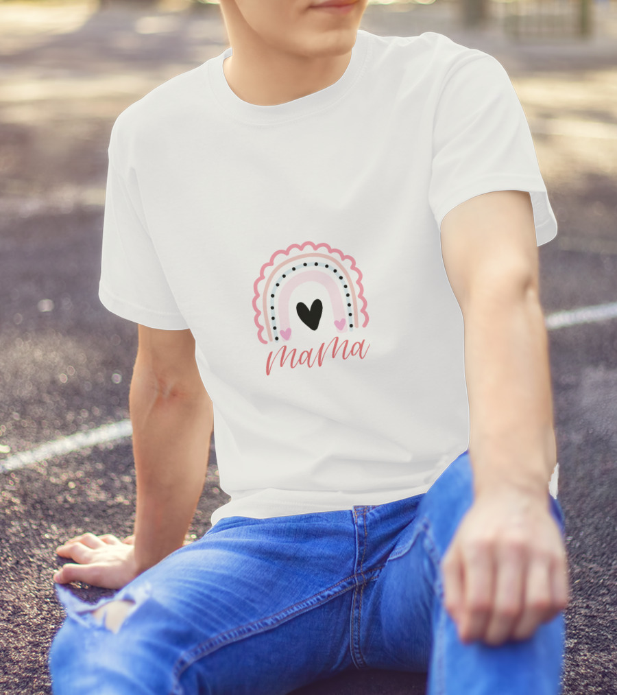 Mama Rainbow Heart Scalloped Pastel T-Shirt