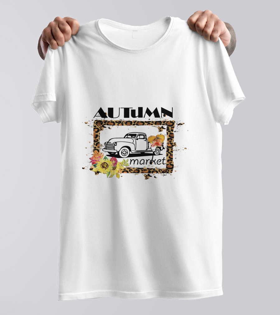 Autumn Market Vintage Truck With Pumpkins And Flowers T-Shirt