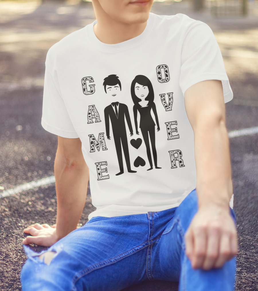 Game Over Wedding Bride And Groom With Hearts T-Shirt