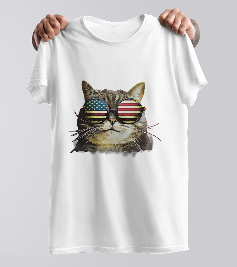 USA Flag Sunglasses Cat T-Shirt