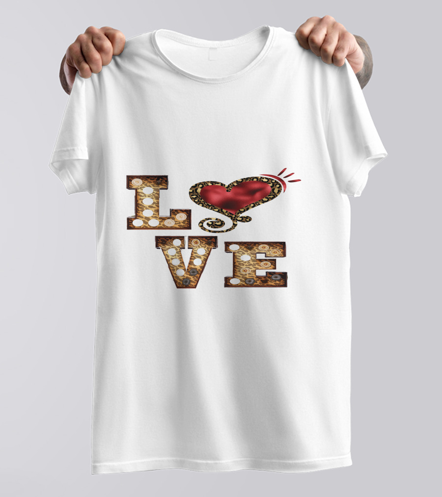 Valentines Day Leopard Heart Love T-Shirt