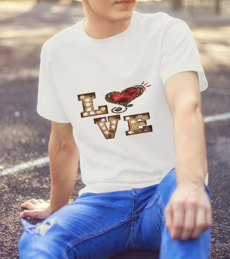 Valentines Day Leopard Heart Love T-Shirt