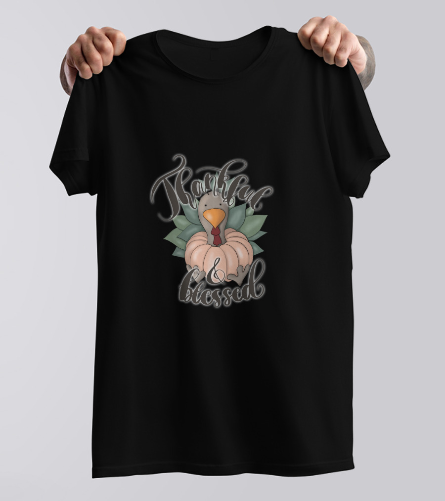 Thankful And Blessed Fall Sublimation Thanksgiving Turkey Pumpkin T-Shirt