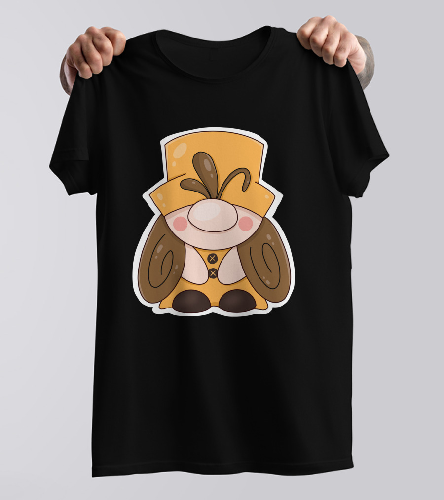 Gnome Vibes Whimsical Yellow Hat Brown Twirls T-Shirt