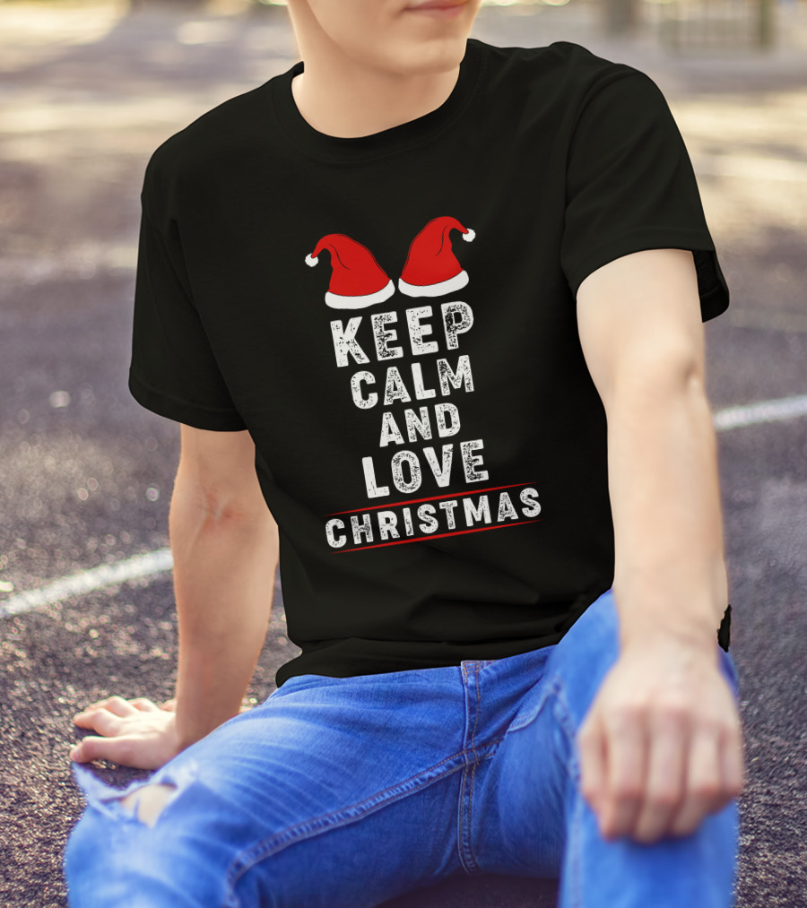 Keep Calm And Love Christmas Santa Hats T-Shirt
