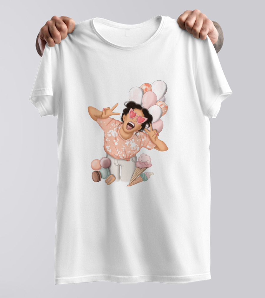 Diy Sublimation Good Mood Ice Cream And Macarons With Heart Sunglasses And Balloons T-Shirt