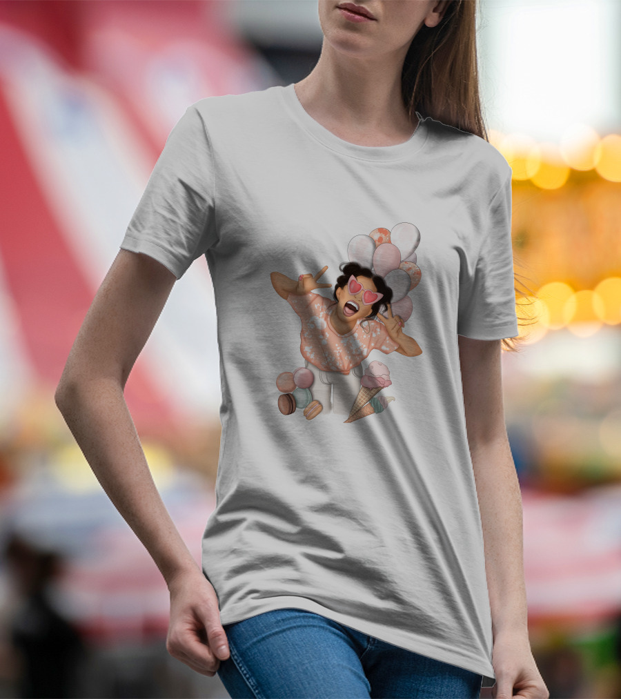Diy Sublimation Good Mood Ice Cream And Macarons With Heart Sunglasses And Balloons T-Shirt