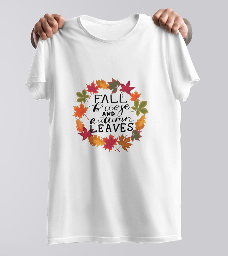Fall Breeze And Autumn Leaves Circle Of Colorful Maple And Seasonal Foliage T-Shirt