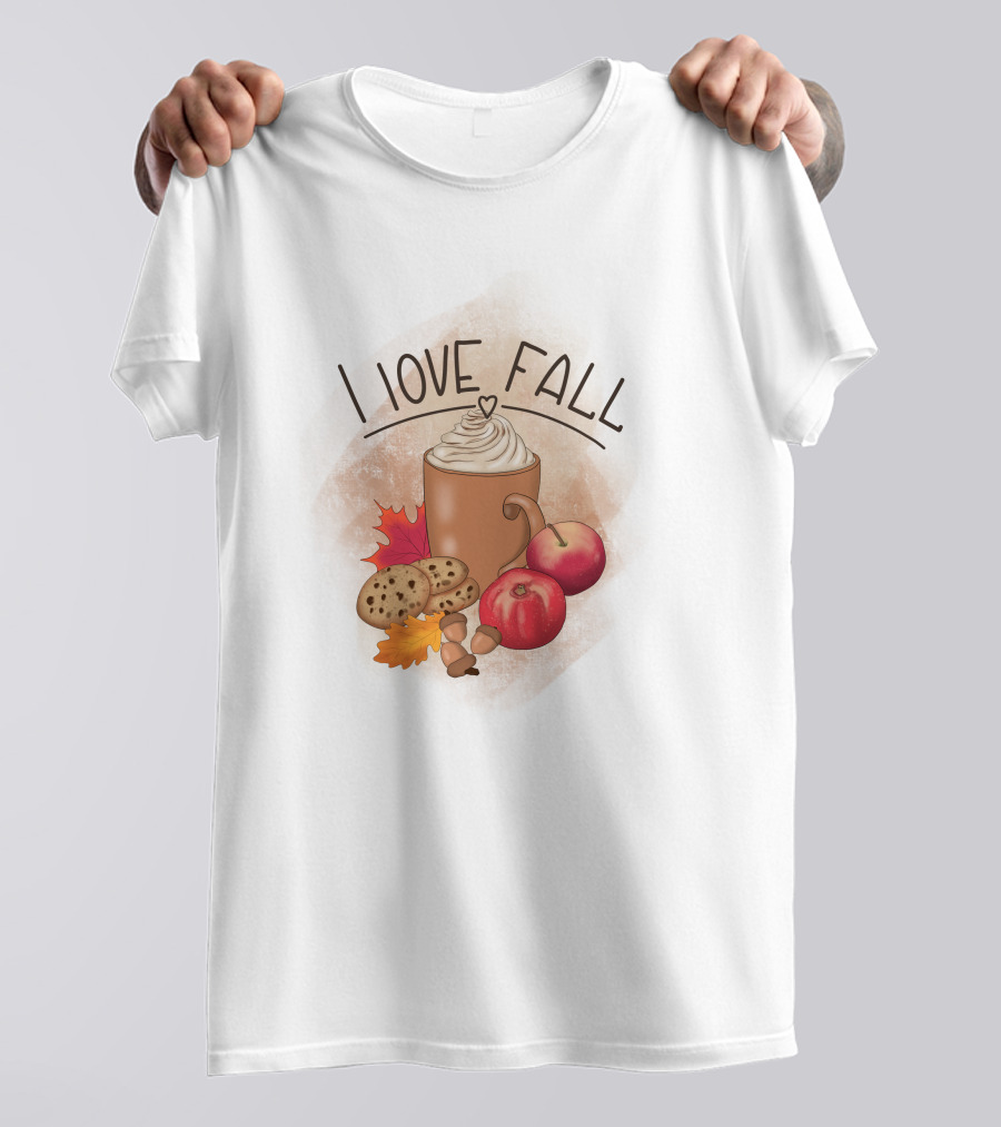 I Love Fall Coffee Apples Cookies Leaves Acorns T-Shirt