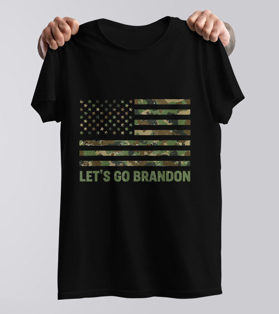 LET'S GO BRANDON Distressed American Flag Camouflage T-Shirt