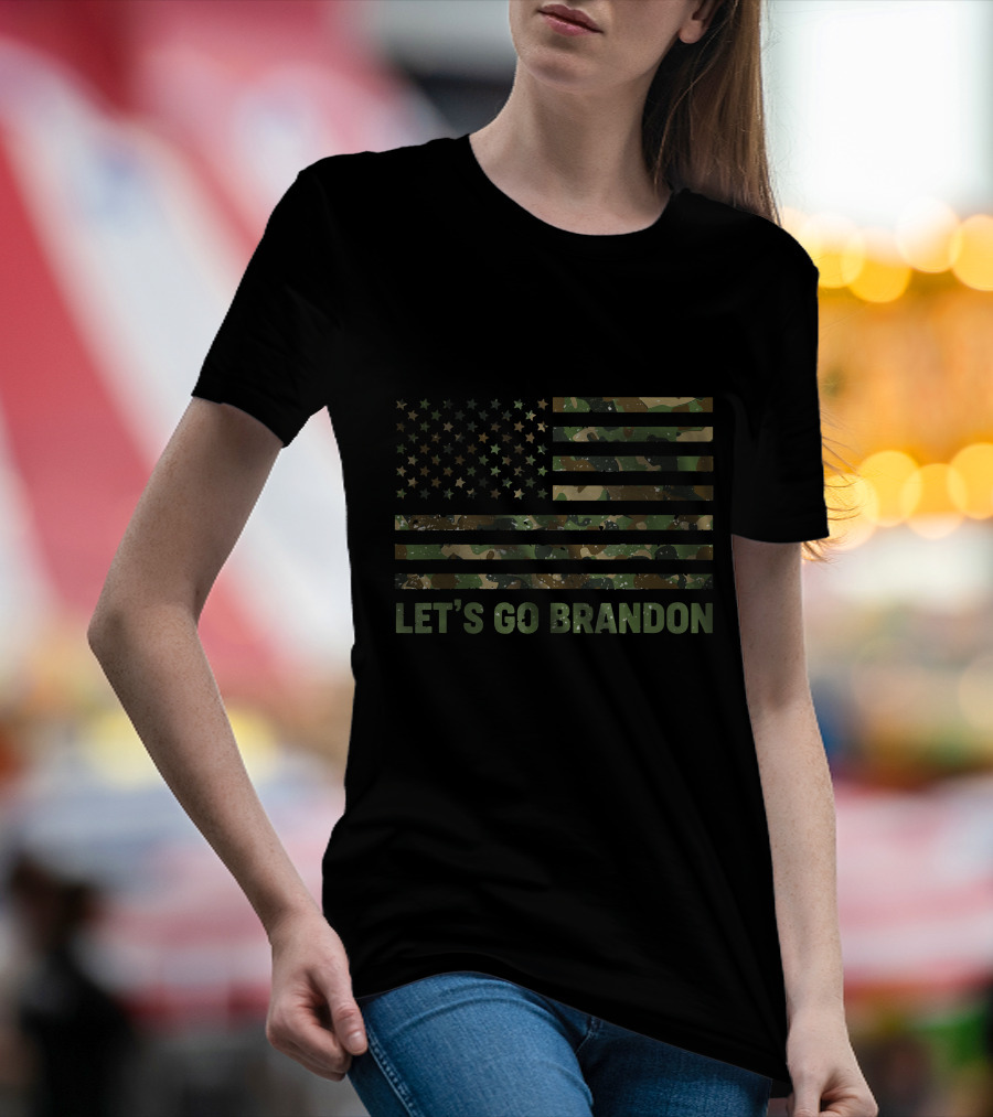 LET'S GO BRANDON Distressed American Flag Camouflage T-Shirt