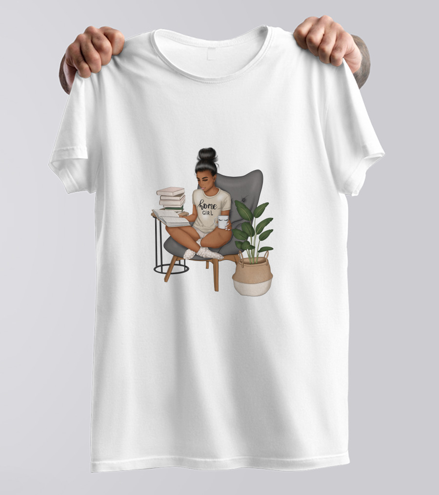 Home Girl Reading With Coffee And Plant T-Shirt