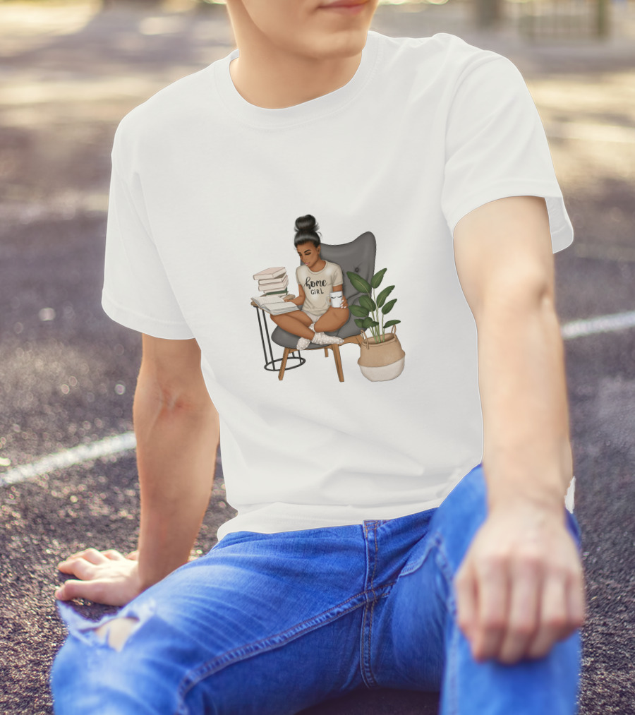 Home Girl Reading With Coffee And Plant T-Shirt